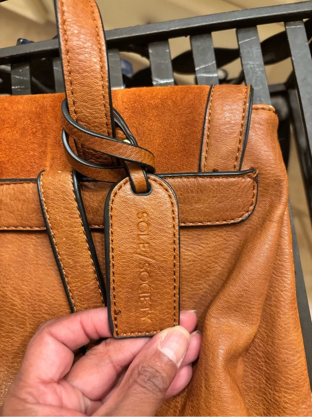 Sole Society Cognac Leather Backpack Tote